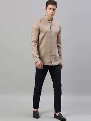 beige solid casual shirt - 17675693 - Standard Image - 4