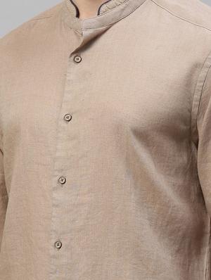 beige solid casual shirt - 17675693 - Standard Image - 5