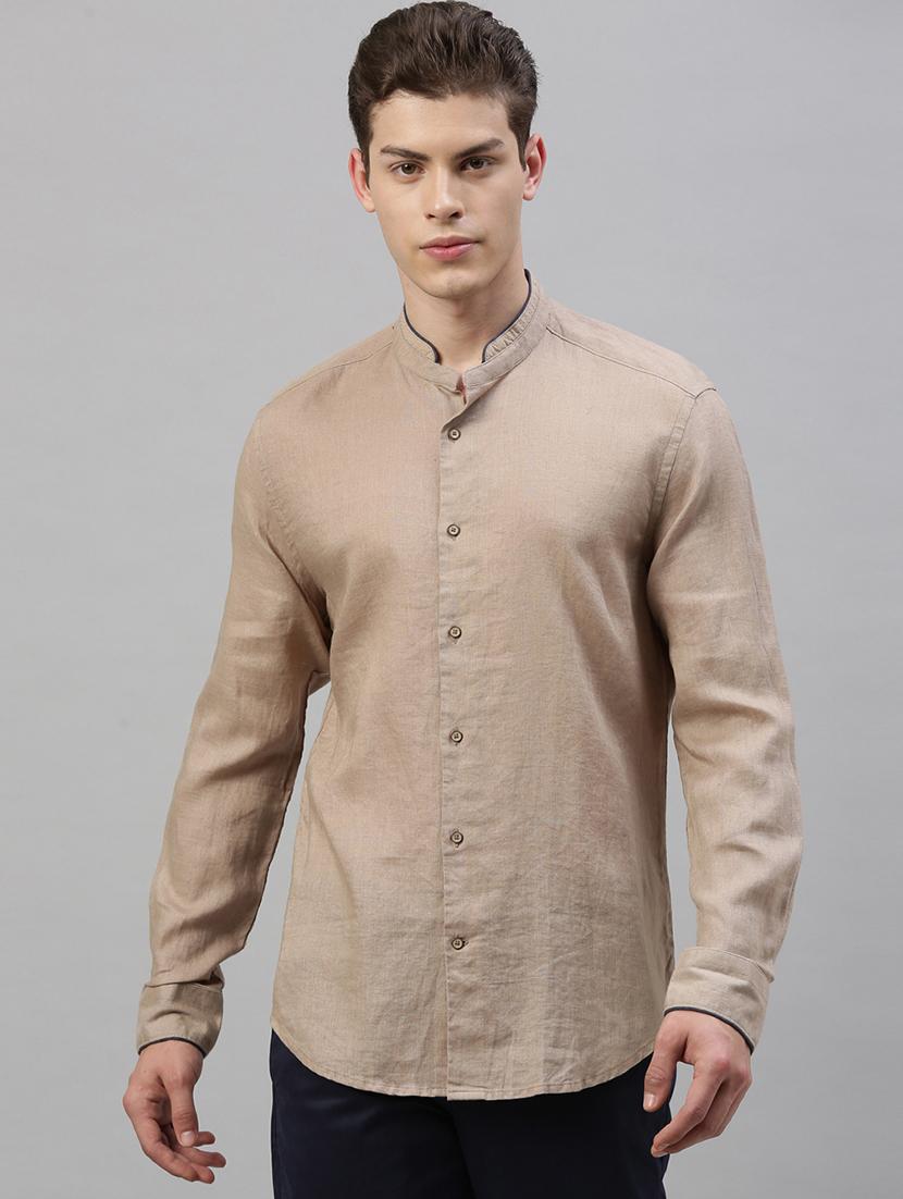 beige solid casual shirt - 17675693 - Zoom Image - 1