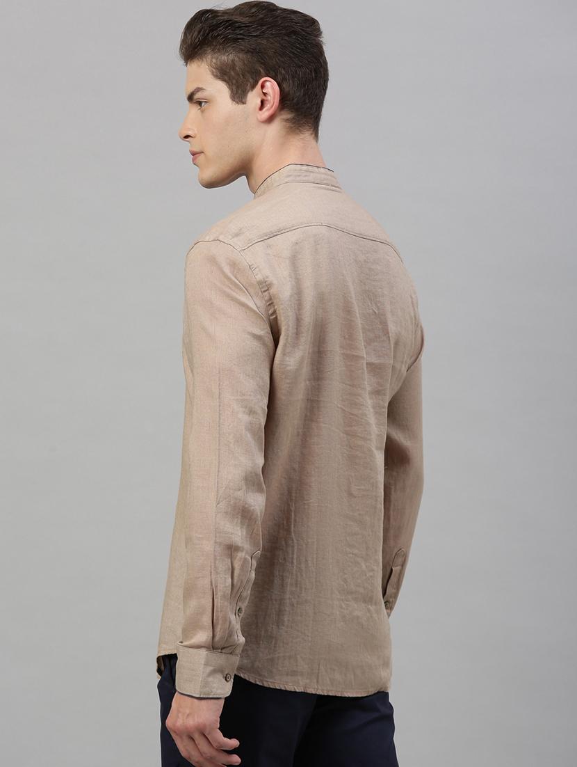 beige solid casual shirt - 17675693 - Zoom Image - 3