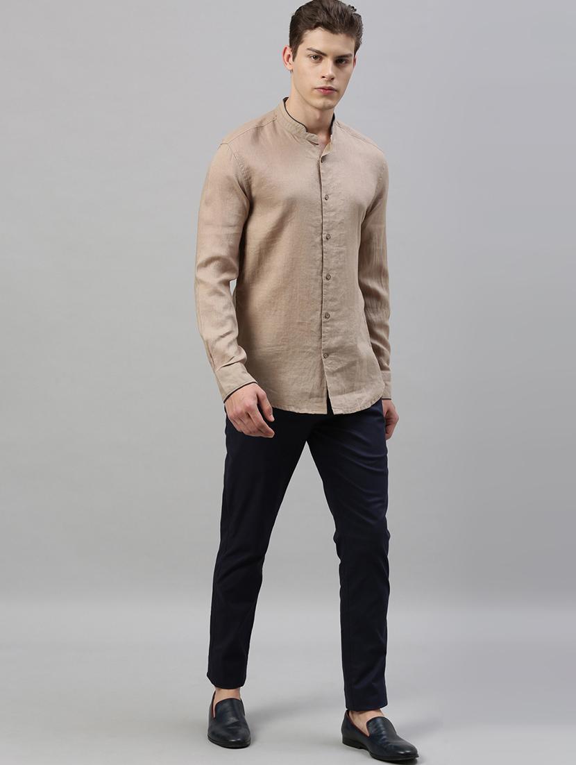 beige solid casual shirt - 17675693 - Zoom Image - 4