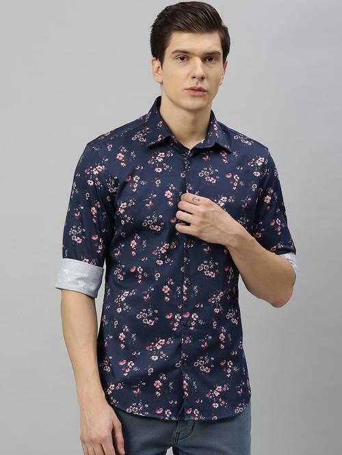 navy blue floral casual shirt - 17675736 - Standard Image - 1