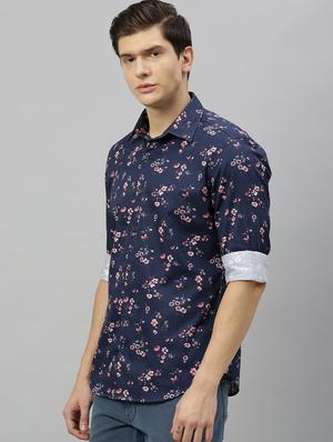 navy blue floral casual shirt - 17675736 - Standard Image - 2