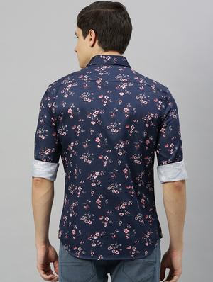 navy blue floral casual shirt - 17675736 - Standard Image - 3