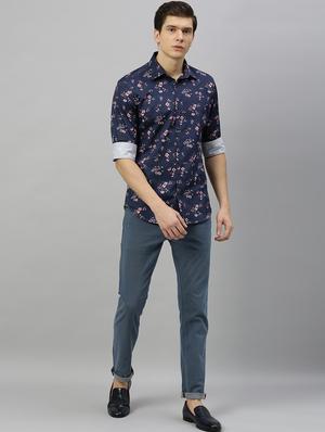 navy blue floral casual shirt - 17675736 - Standard Image - 4