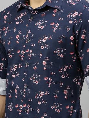 navy blue floral casual shirt - 17675736 - Standard Image - 5