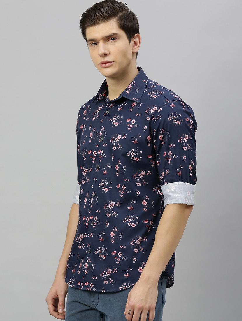 navy blue floral casual shirt - 17675736 - Zoom Image - 2