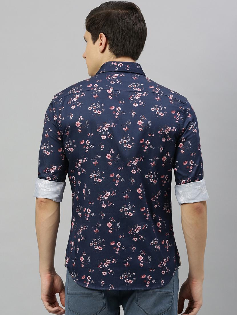 navy blue floral casual shirt - 17675736 - Zoom Image - 3