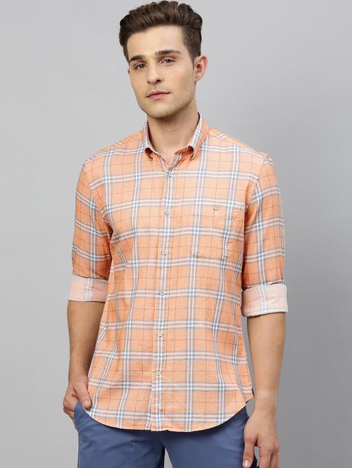 orange checkered casual shirt - 17675746 - Standard Image - 1