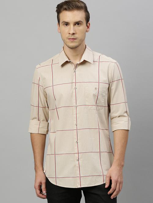 beige checkered casual shirt - 17675784 - Standard Image - 1