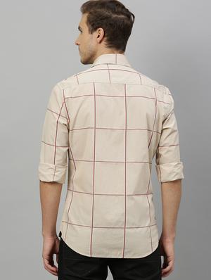 beige checkered casual shirt - 17675784 - Standard Image - 3