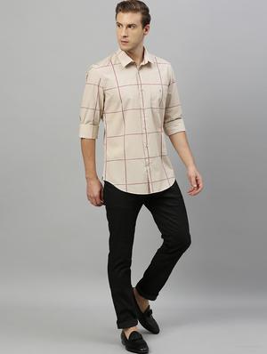 beige checkered casual shirt - 17675784 - Standard Image - 4