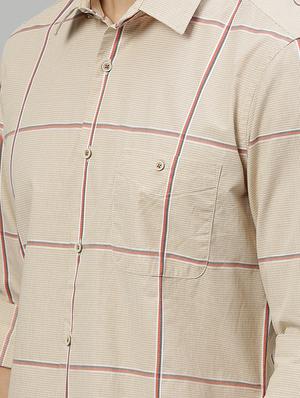 beige checkered casual shirt - 17675784 - Standard Image - 5