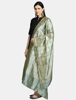 green silk blend printed dupatta - 17676450 - Standard Image - 3