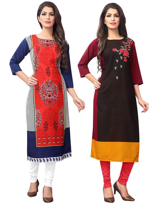 multi colored crepe combos kurta - 17678040 - Standard Image - 1