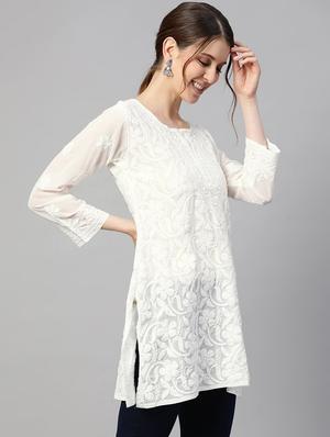 ada hand-embroidered white chikankari kurti - 17678510 - Standard Image - 2
