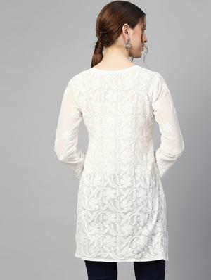 ada hand-embroidered white chikankari kurti - 17678510 - Standard Image - 3