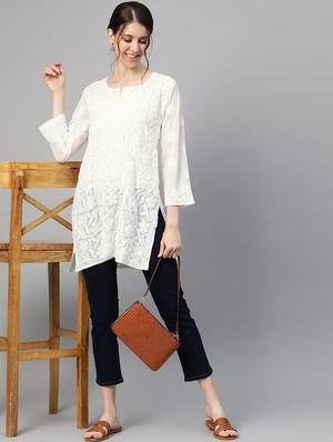 ada hand-embroidered white chikankari kurti - 17678510 - Standard Image - 4