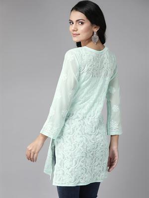 ada hand-embroidered sea green chikankari kurti - 17678511 - Standard Image - 3