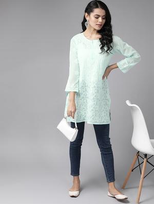 ada hand-embroidered sea green chikankari kurti - 17678511 - Standard Image - 4