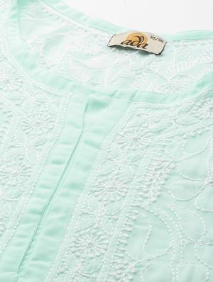 ada hand-embroidered sea green chikankari kurti - 17678511 - Standard Image - 5