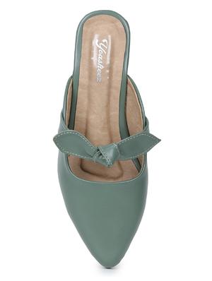 green leatherette slip on pumps - 17678945 - Standard Image - 3