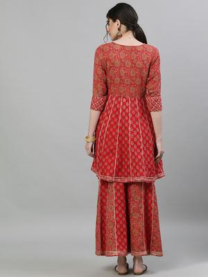 red cotton kurta sharara set - 17679515 - Standard Image - 3