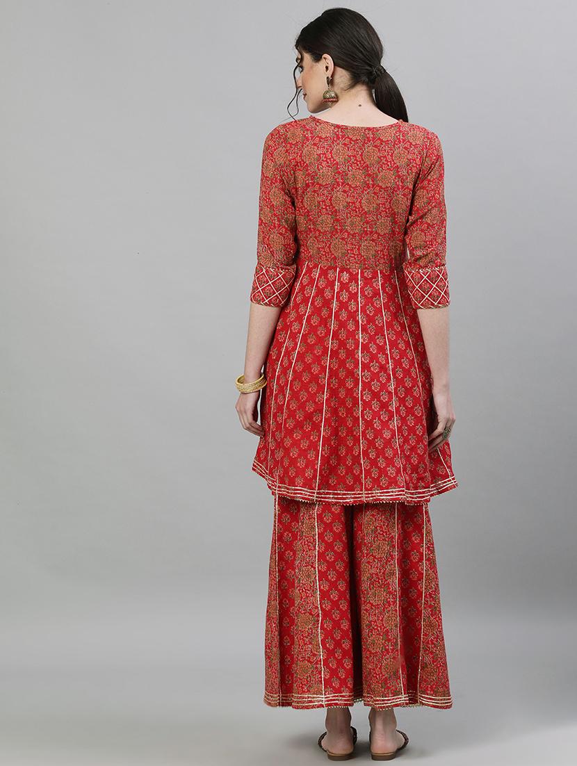 red cotton kurta sharara set - 17679515 - Zoom Image - 3