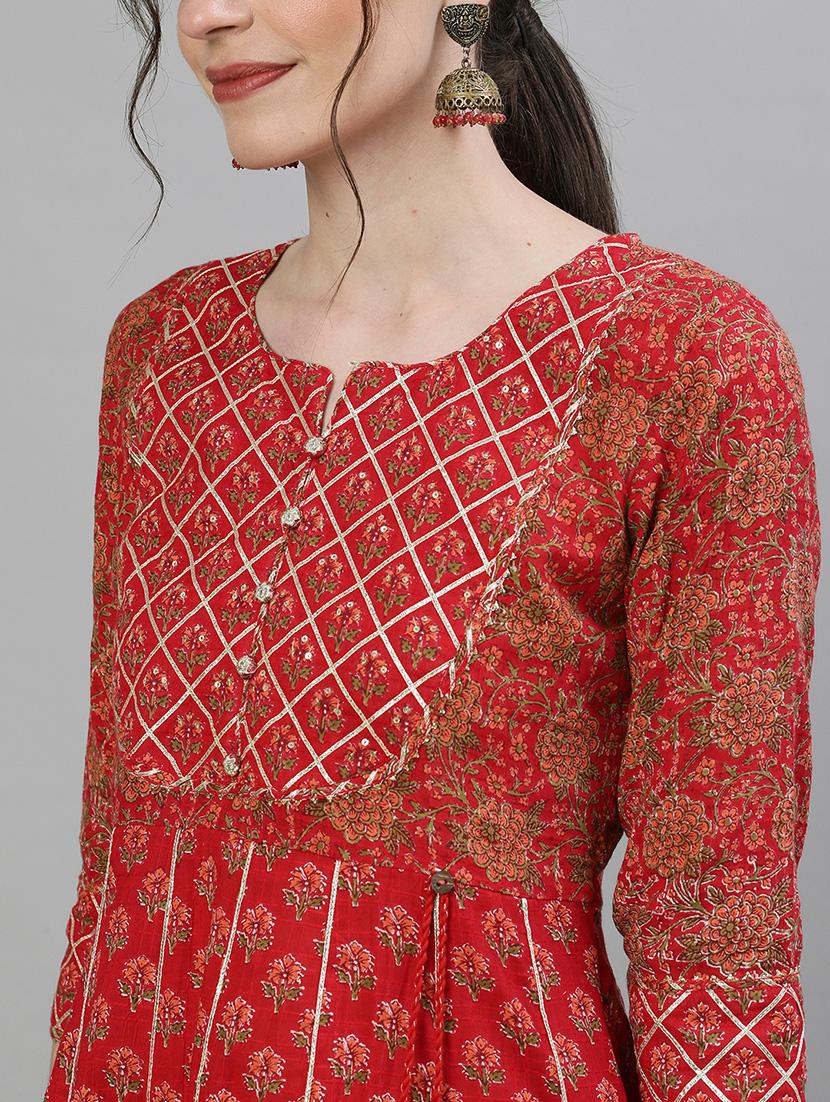 red cotton kurta sharara set - 17679515 - Zoom Image - 5