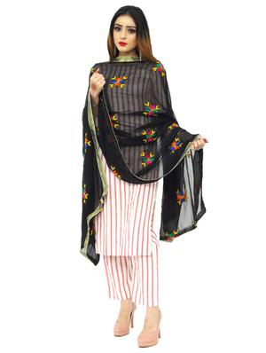 black poly chiffon phulkari dupatta - 17679865 - Standard Image - 2