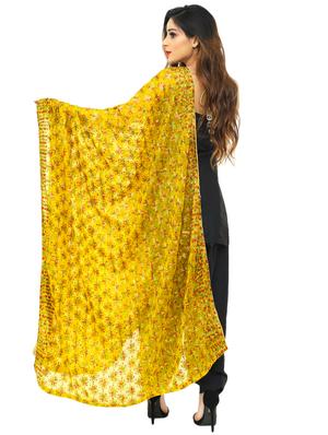 mustard chiffon phulkari dupatta - 17679873 - Standard Image - 3