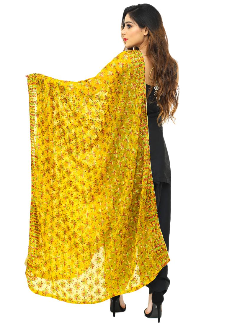 mustard chiffon phulkari dupatta - 17679873 - Zoom Image - 3