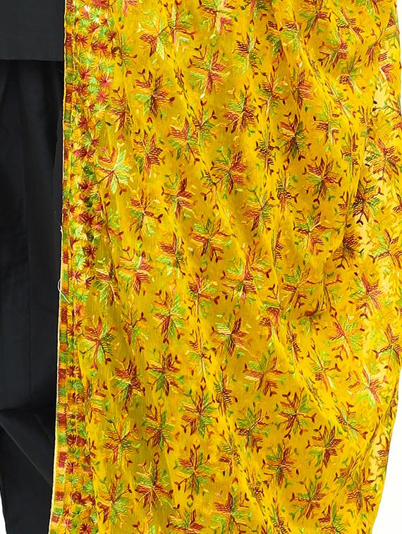 mustard chiffon phulkari dupatta - 17679873 - Zoom Image - 4