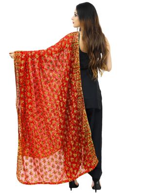 red chiffon phulkari dupatta - 17679876 - Standard Image - 3