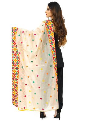 beige chanderi phulkari dupatta - 17679885 - Standard Image - 2