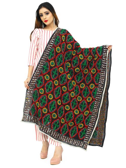 black georgette phulkari dupatta - 17679886 - Very Small Image - 1