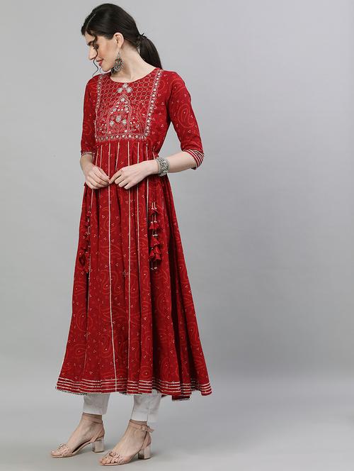 maroon cotton anarkali kurta - 17679984 - Standard Image - 1