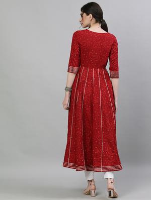 maroon cotton anarkali kurta - 17679984 - Standard Image - 4