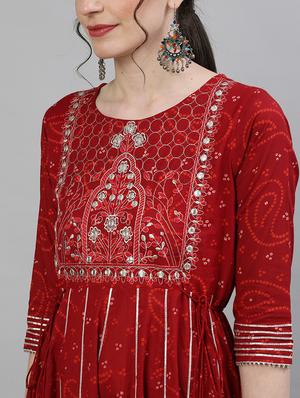 maroon cotton anarkali kurta - 17679984 - Standard Image - 6