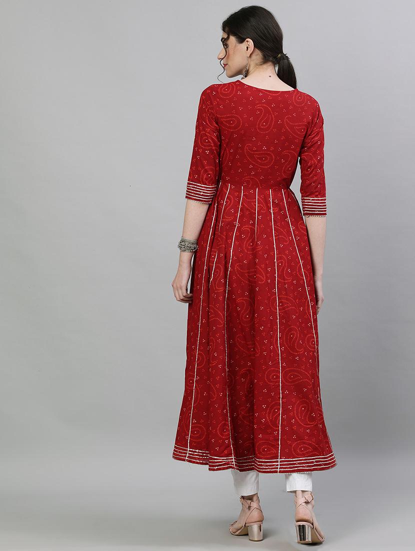 maroon cotton anarkali kurta - 17679984 - Zoom Image - 4