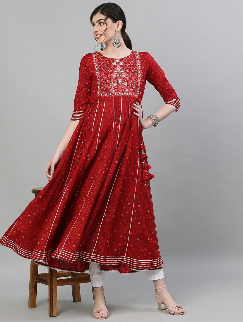 maroon cotton anarkali kurta - 17679984 - Zoom Image - 5