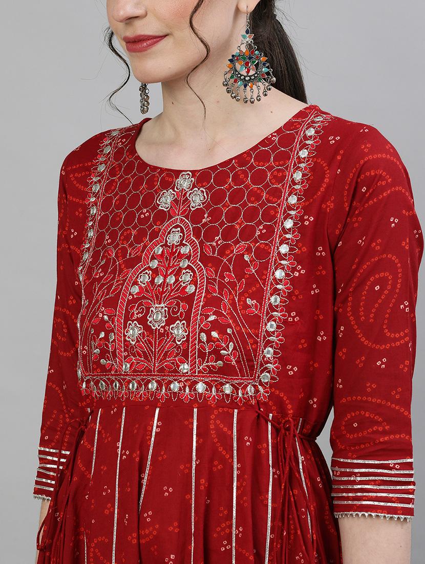 maroon cotton anarkali kurta - 17679984 - Zoom Image - 6