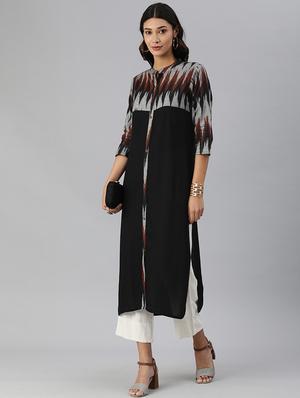 black viscose straight kurta - 17680017 - Standard Image - 3