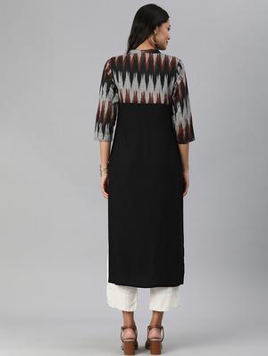 black viscose straight kurta - 17680017 - Standard Image - 4