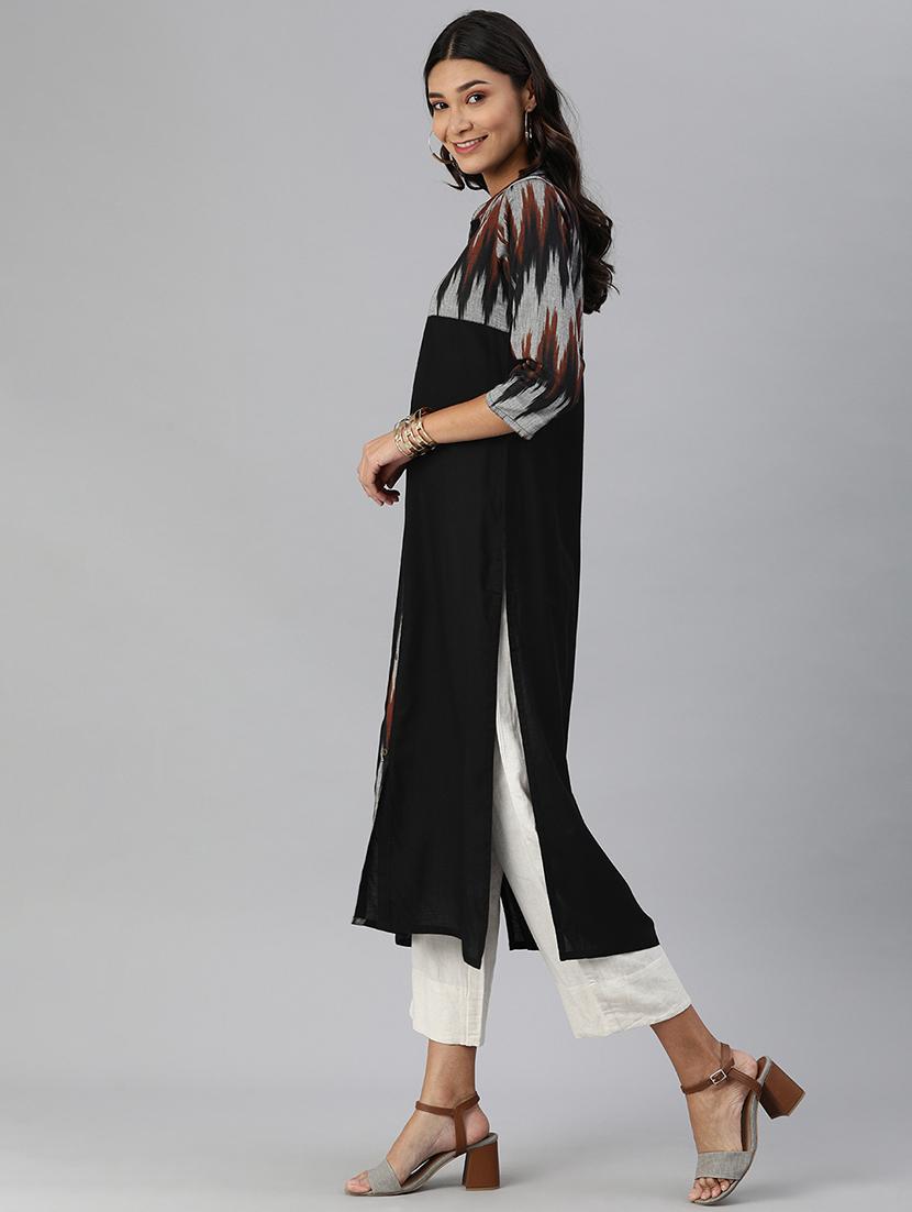 black viscose straight kurta - 17680017 - Zoom Image - 2