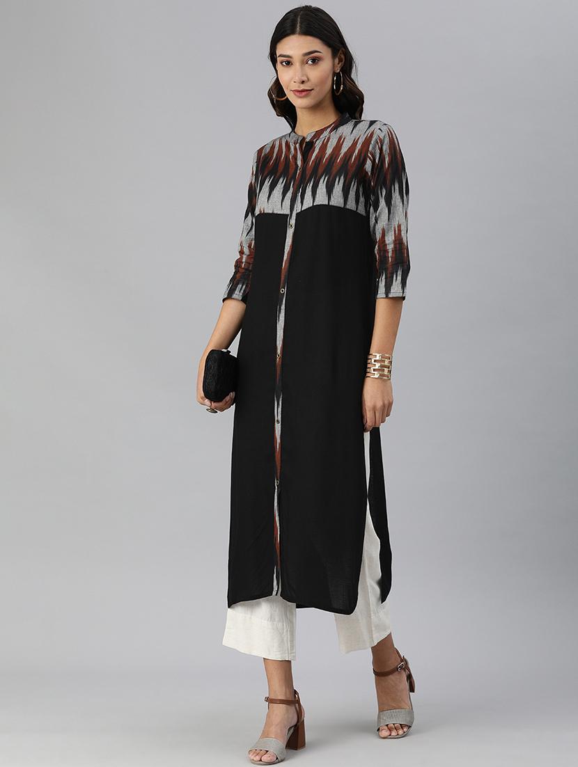 black viscose straight kurta - 17680017 - Zoom Image - 3