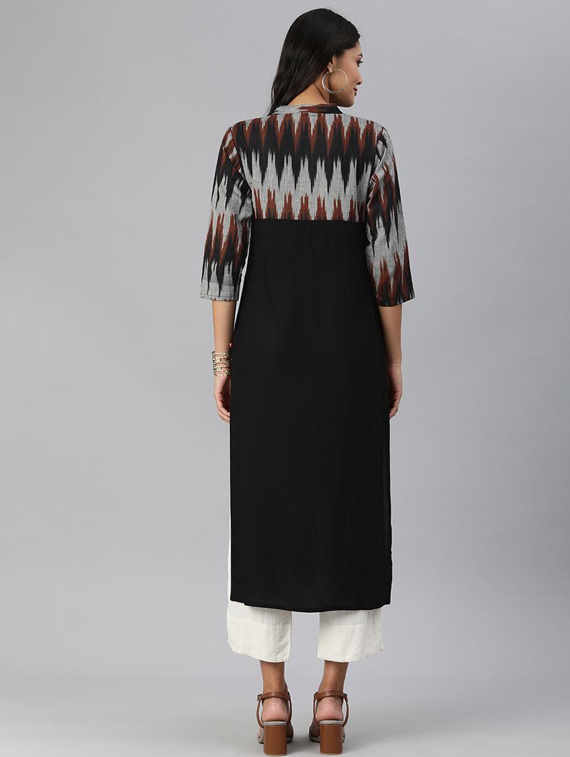 black viscose straight kurta - 17680017 - Zoom Image - 4