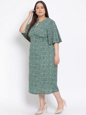 key hole neck floral plus a-line dress - 17680066 - Standard Image - 2