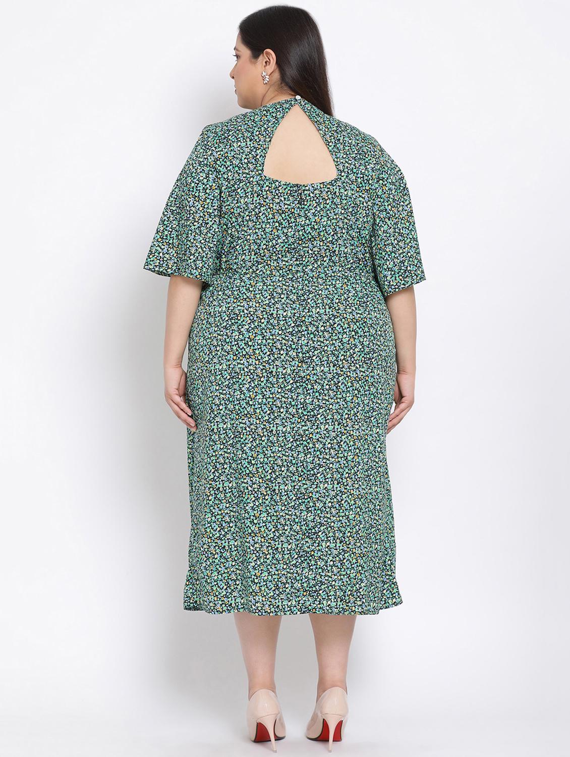key hole neck floral plus a-line dress - 17680066 - Zoom Image - 4