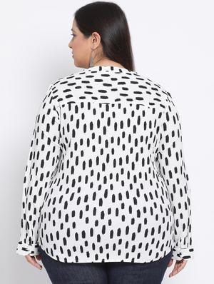 mandarin neck printed plus top - 17680081 - Standard Image - 3